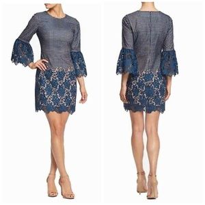 NWT Dress the Population Paige Crochet Shift Dress in Peacock Blue | Small
